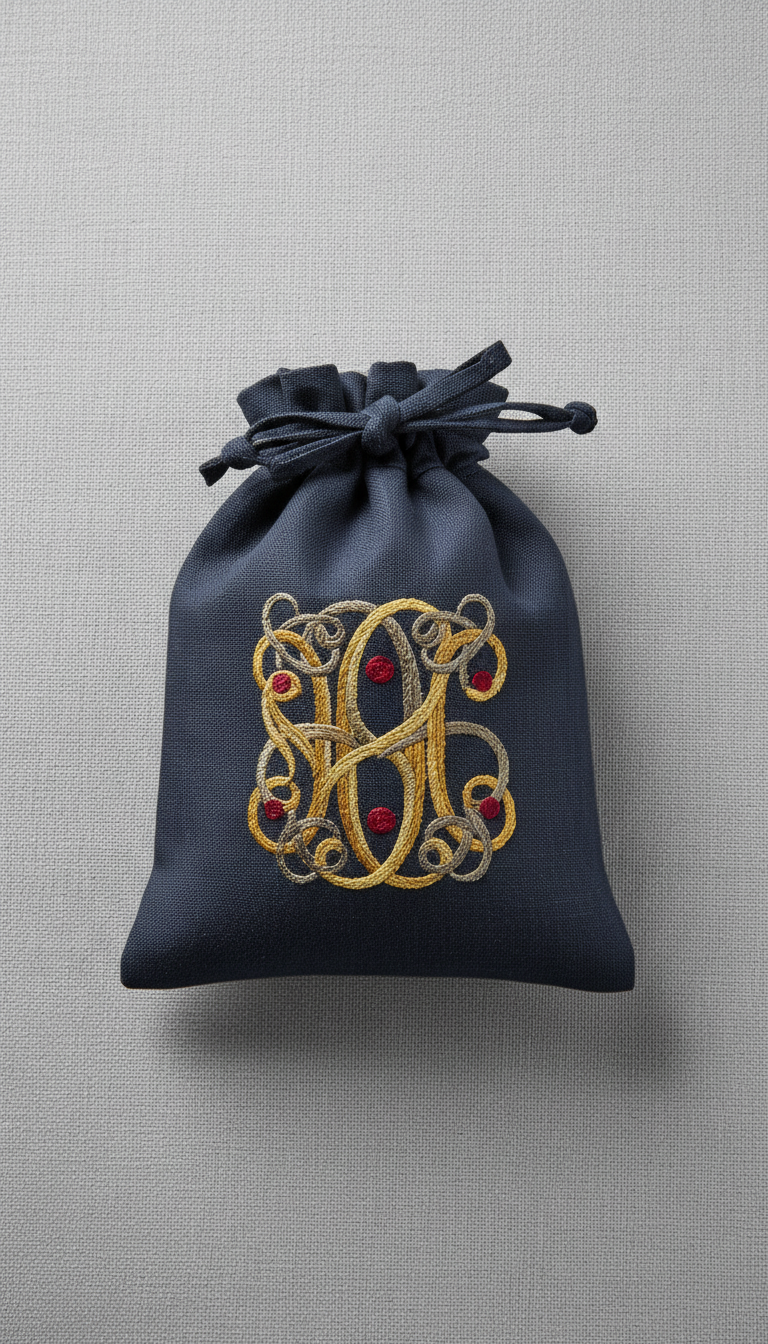 Custom embroidered linen pouch