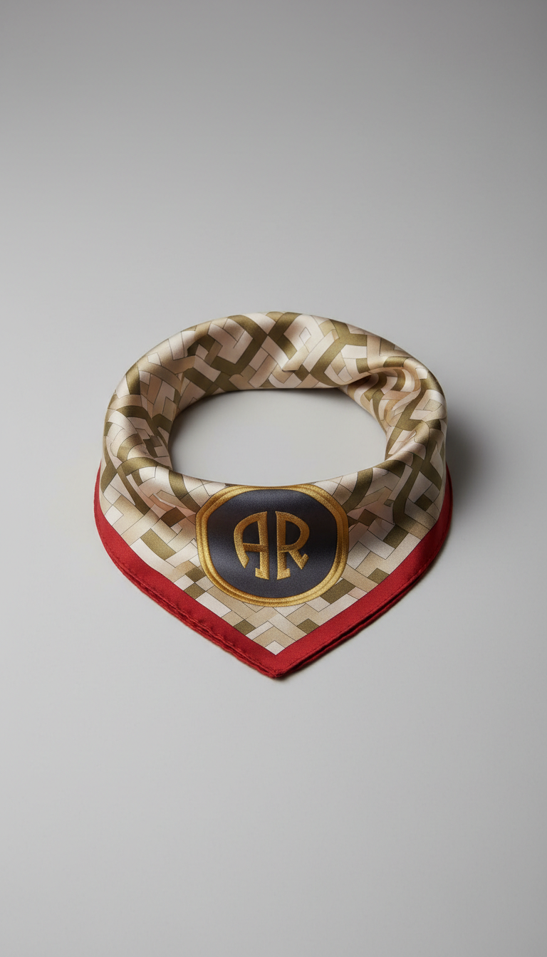 Monogrammed silk neck scarf